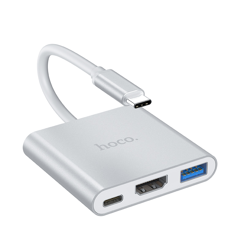 Hoco 3in1 USB-C adapter to (USB 3.0 + HDTV + USB-C-PD) HB14 - Silver